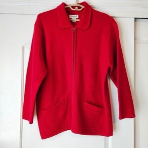 Eminent Boiled Wool Jacket Womens 1X Red Cardigan Zip Up Vintage Sweater Coat